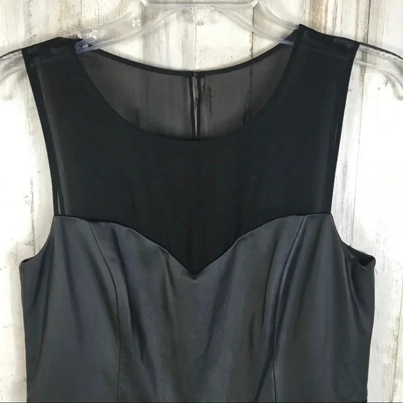 Ali Ro Black Faux Leather Pleated Dress Silk Lace - Picture 3 of 6